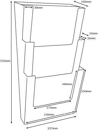Wall Fix A4 Portrait Leaflet Holder (Three Tiers )