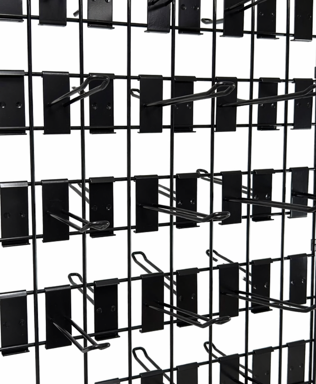 4ft Black Grid Mesh 'H' Stand Gondola Stand With 224x Euro Hooks