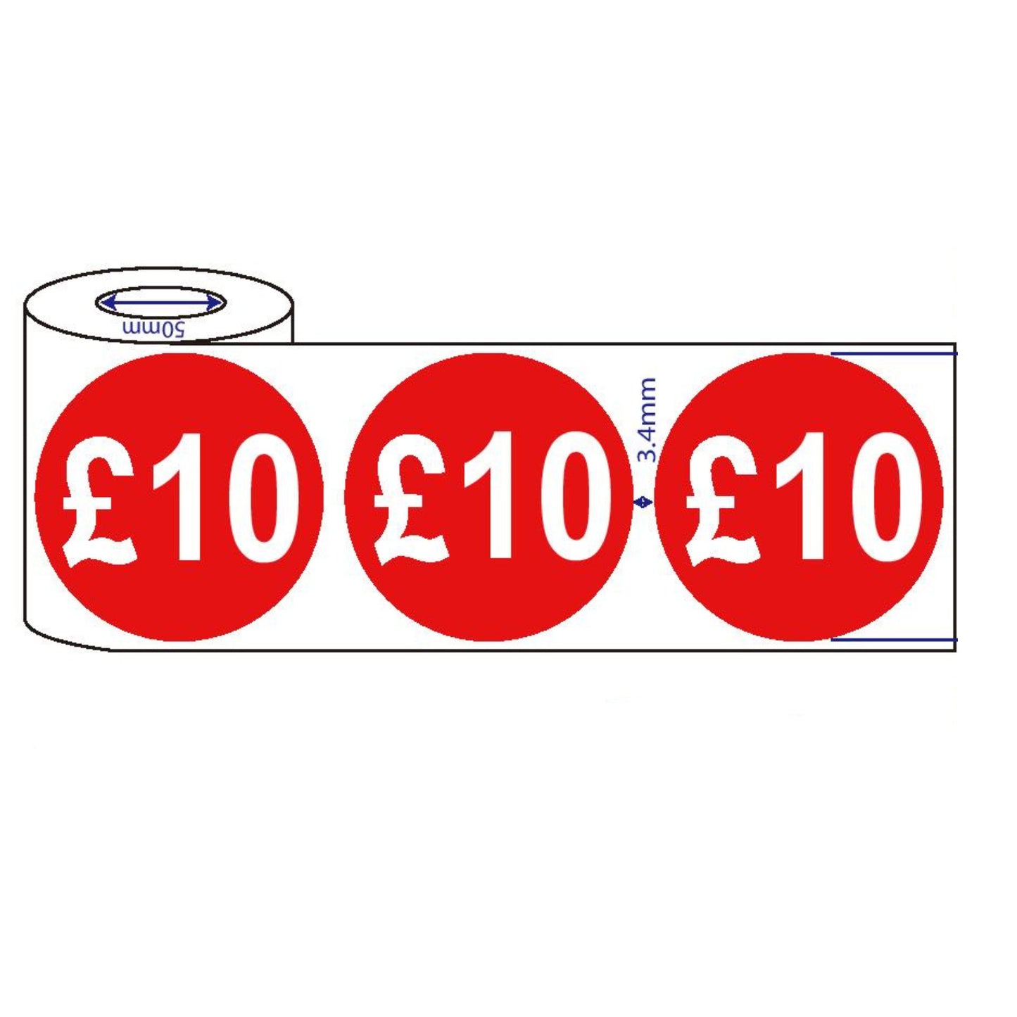 500x 45mm £1-£10 Red Self Adhesive Price Stickers