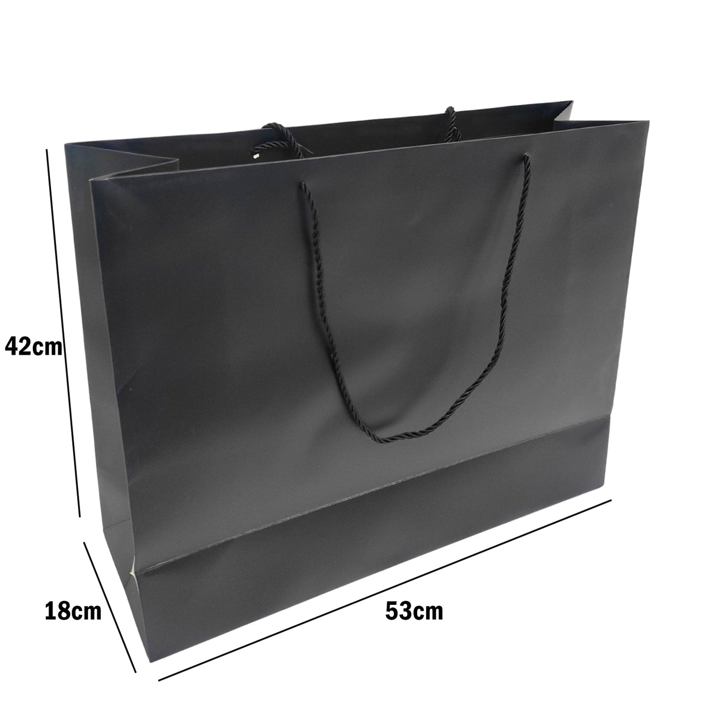 Black Paper Carrier Bags with Rope Handles – Various Sizes and Matt Finishes