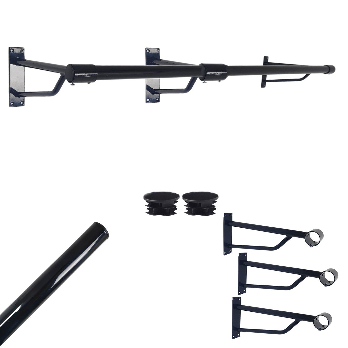 6ft Black Steel Clothes Rail – Heavy-Duty Wall Mounted Hanging Rail with 3 Brackets – Durable & Stylish for Home or Retail Use