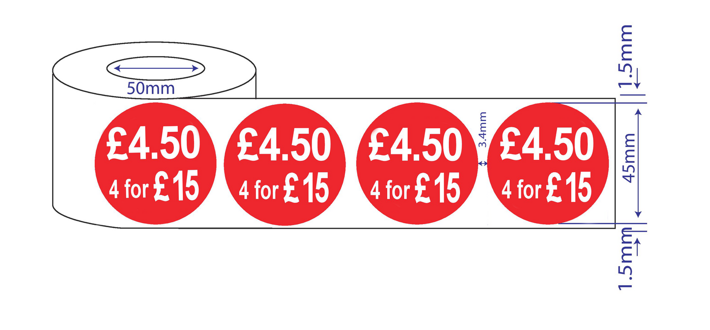 500 x45mm Red Price Adhesive Stickers - Quantity Discount