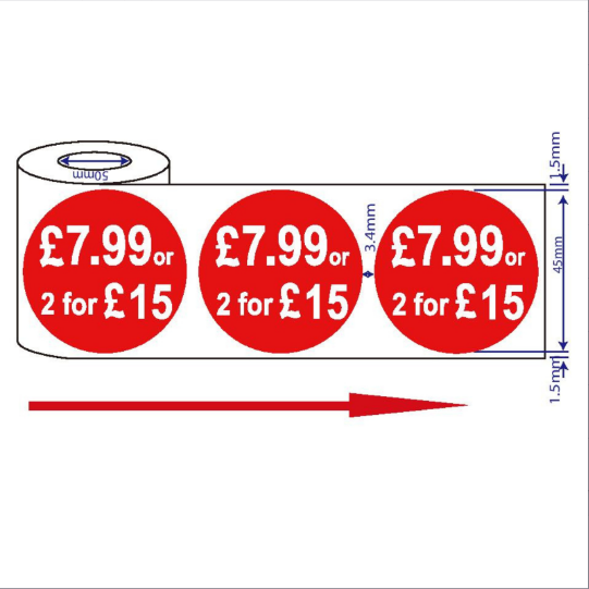 500 x 45mm Red Price Adhesive Stickers - Quantity Discount