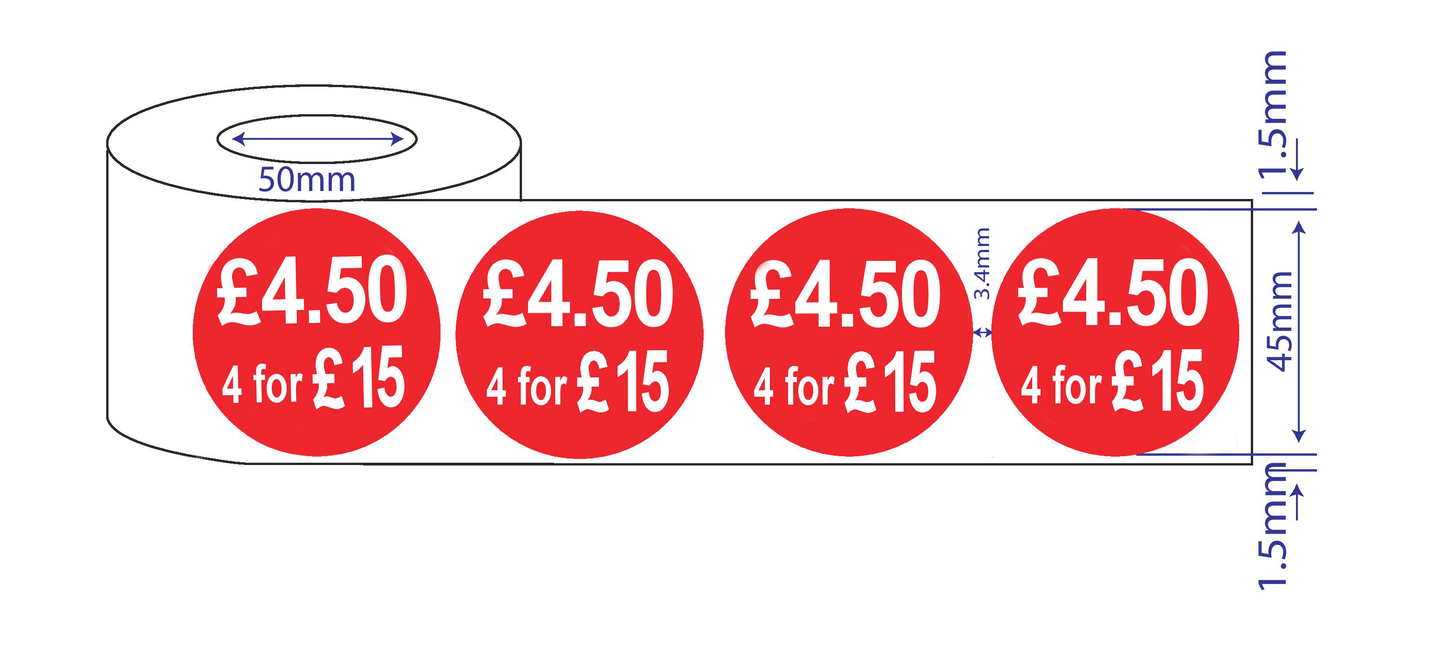 500 x45mm Red Price Adhesive Stickers - Quantity Discount
