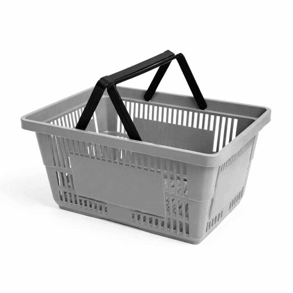 28 Litre Heavy Duty Retail Shopping Basket with Foldable Handles – Stackable HDPE Store Basket (5 Colours)