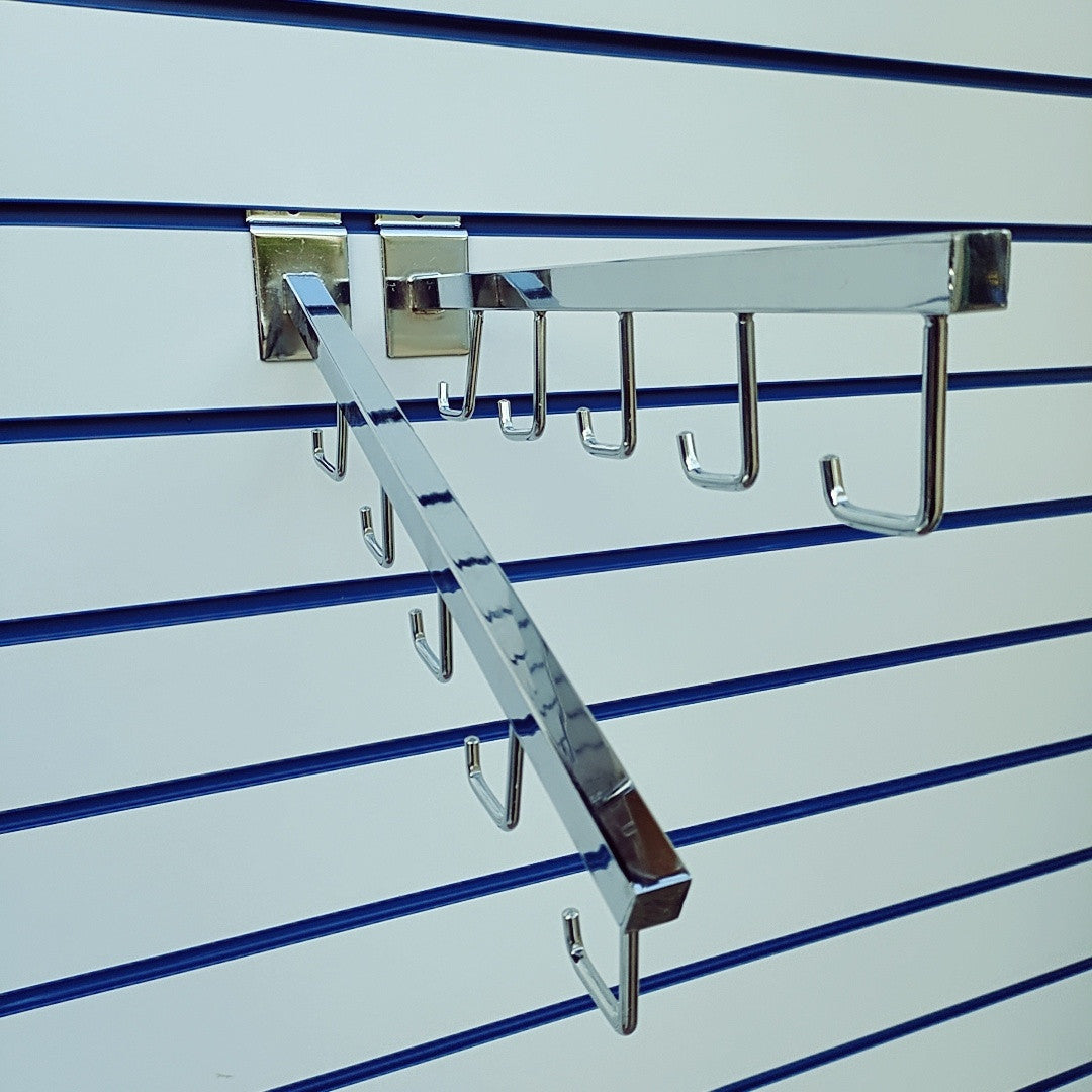 Slatwall Straight & Angled 5 Hook Display Arm Sloped Chrome Finish Retail Shop