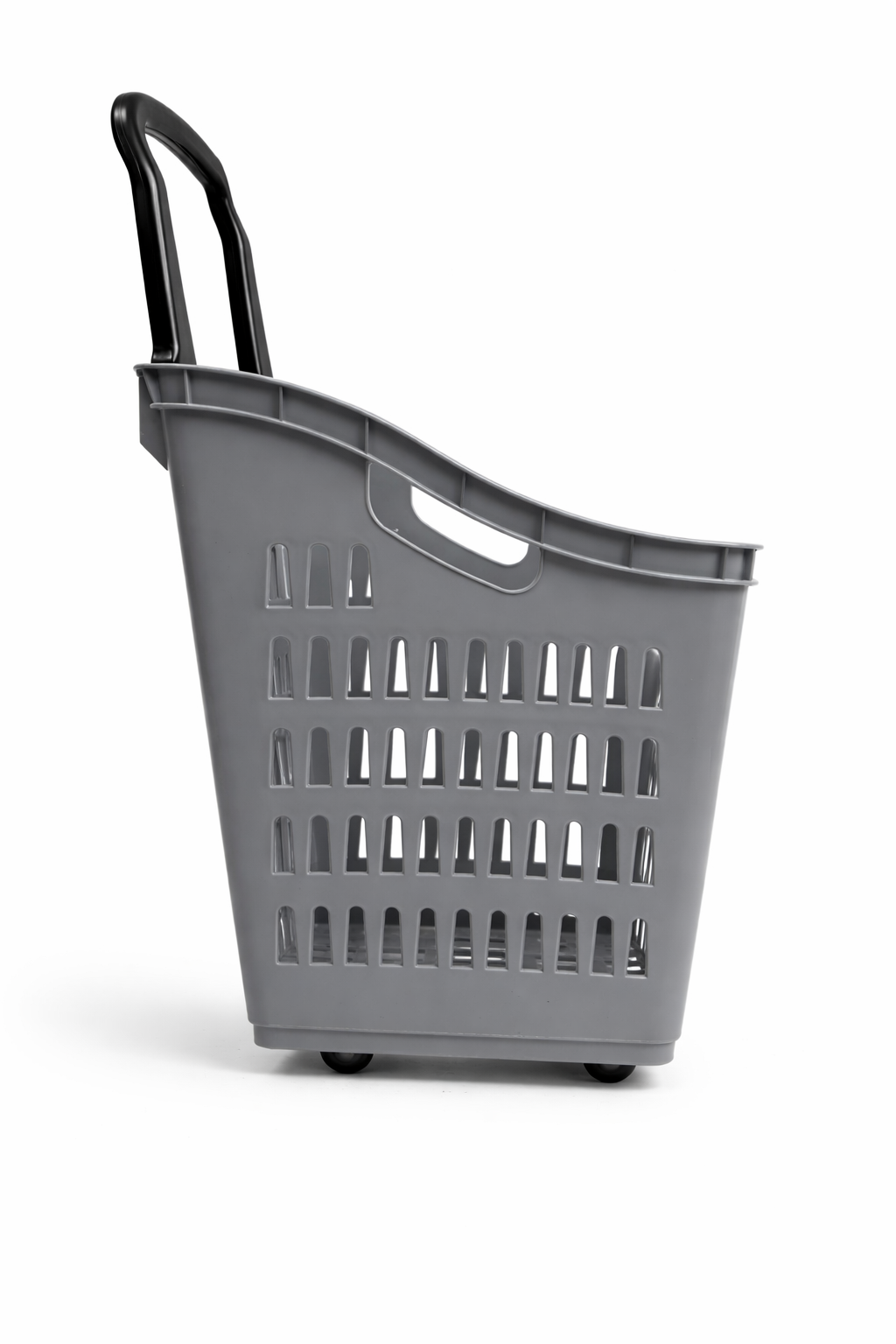 68L Grey Shopping Basket with Wheels & Extendable Telescopic Handle – Plastic Rolling Basket