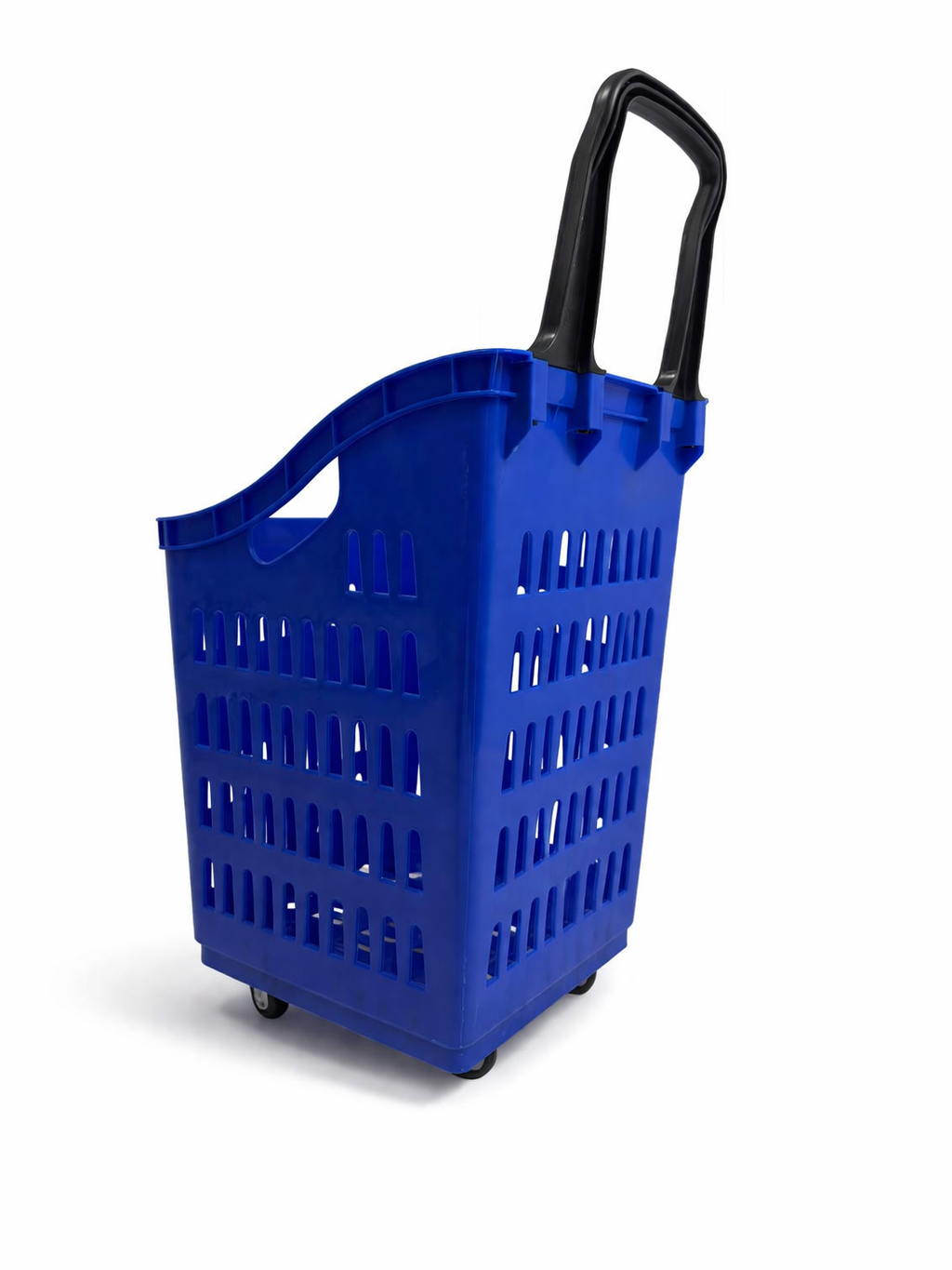 68L Blue Shopping Basket with Wheels & Extendable Telescopic Handle – Plastic Rolling Basket