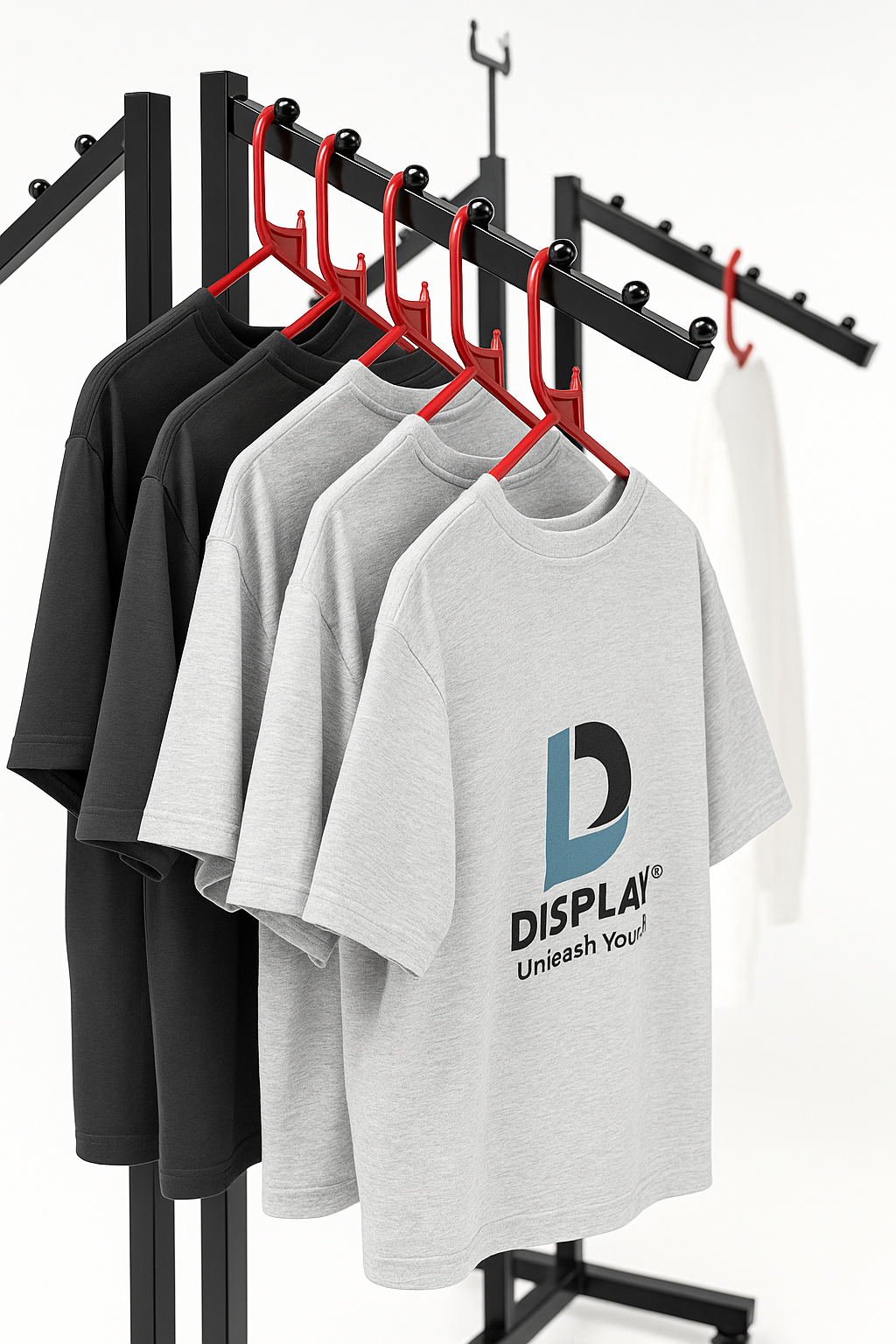 Heavy Duty 6-Way Waterfall Arm Clothing Rail – Adjustable Black Retail Display Stand with Castors & Brakes