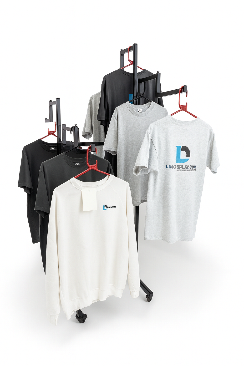 Heavy Duty 4-Way Step Arm Clothing Display Rail Stand – Adjustable Black Retail Display Stand with Castors & Brakes