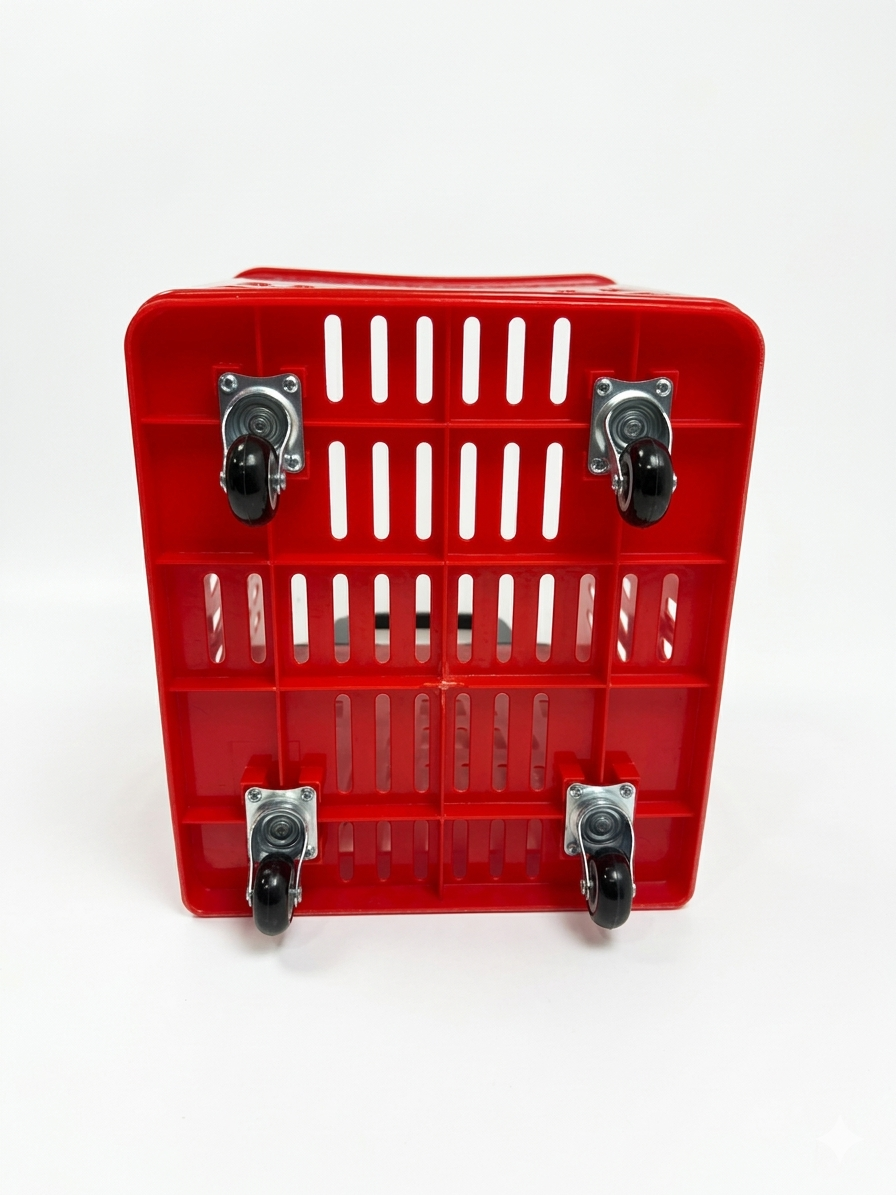 68L Red Shopping Basket with Wheels & Extendable Telescopic Handle – Plastic Rolling Basket