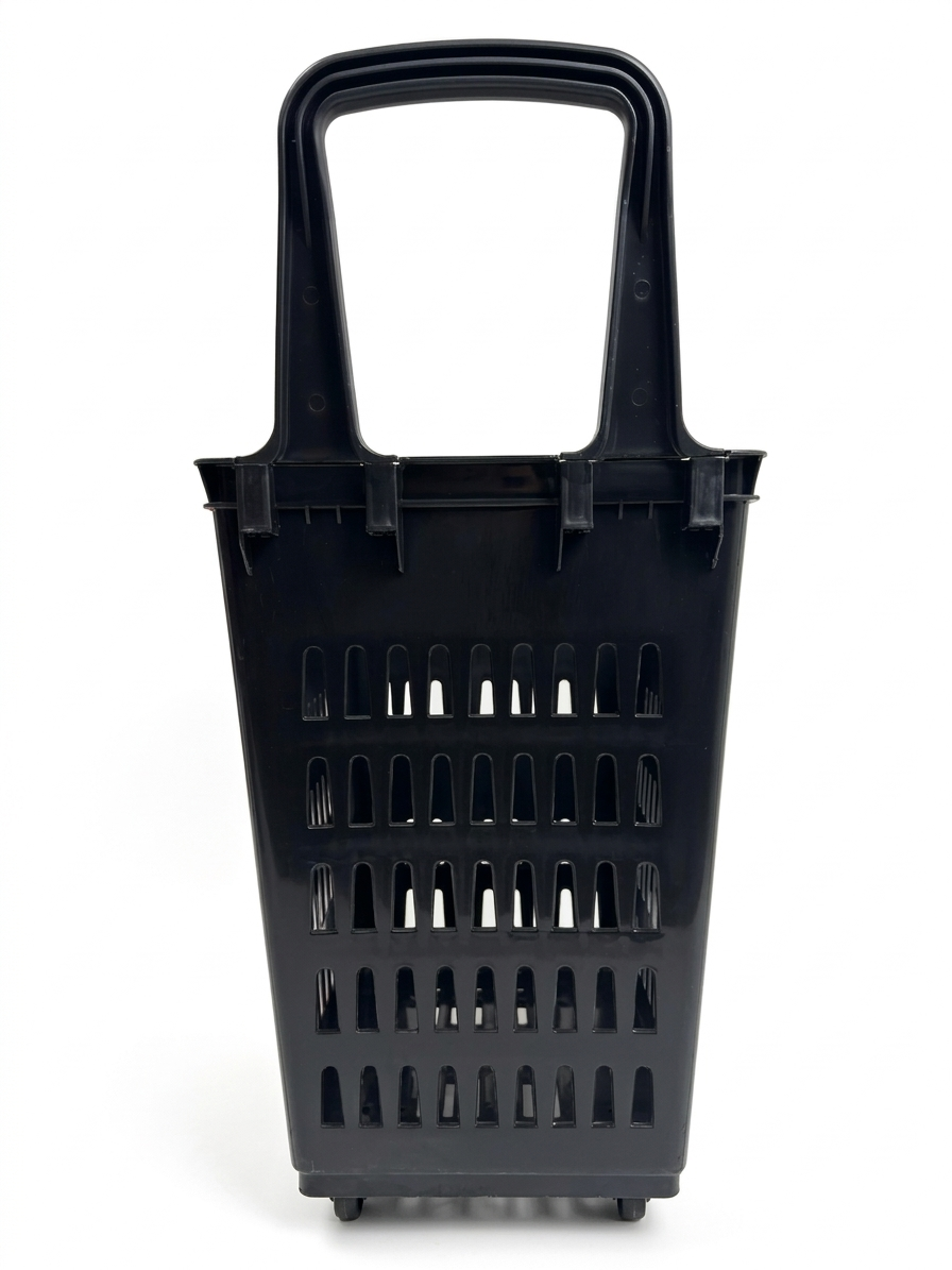 68L Black Shopping Basket with Wheels & Extendable Telescopic Handle – Plastic Rolling Basket