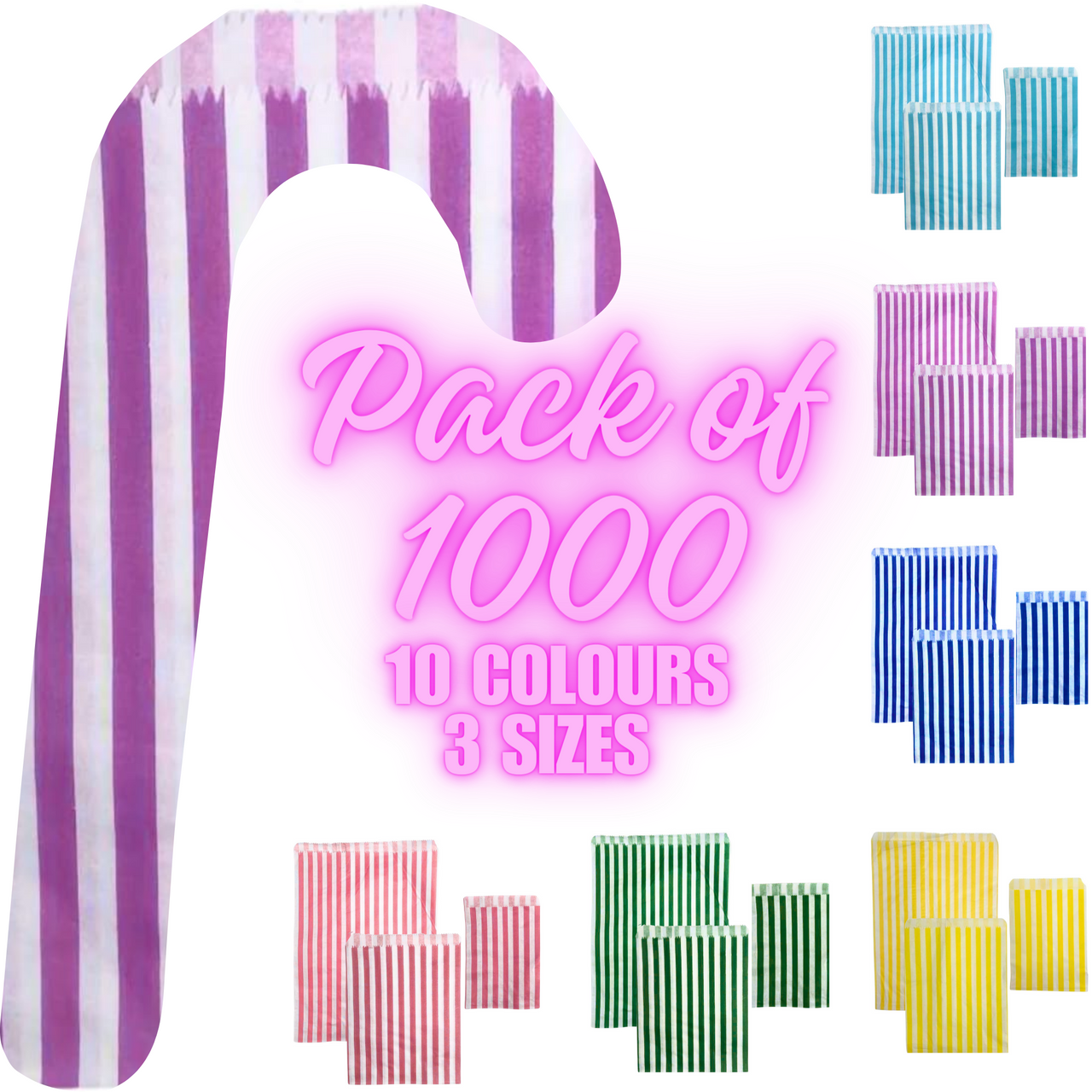 1000x Candy Stripe Paper Bags