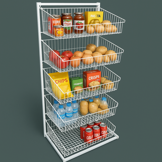 White 5 Tier Single Side Display Baskets-65cm