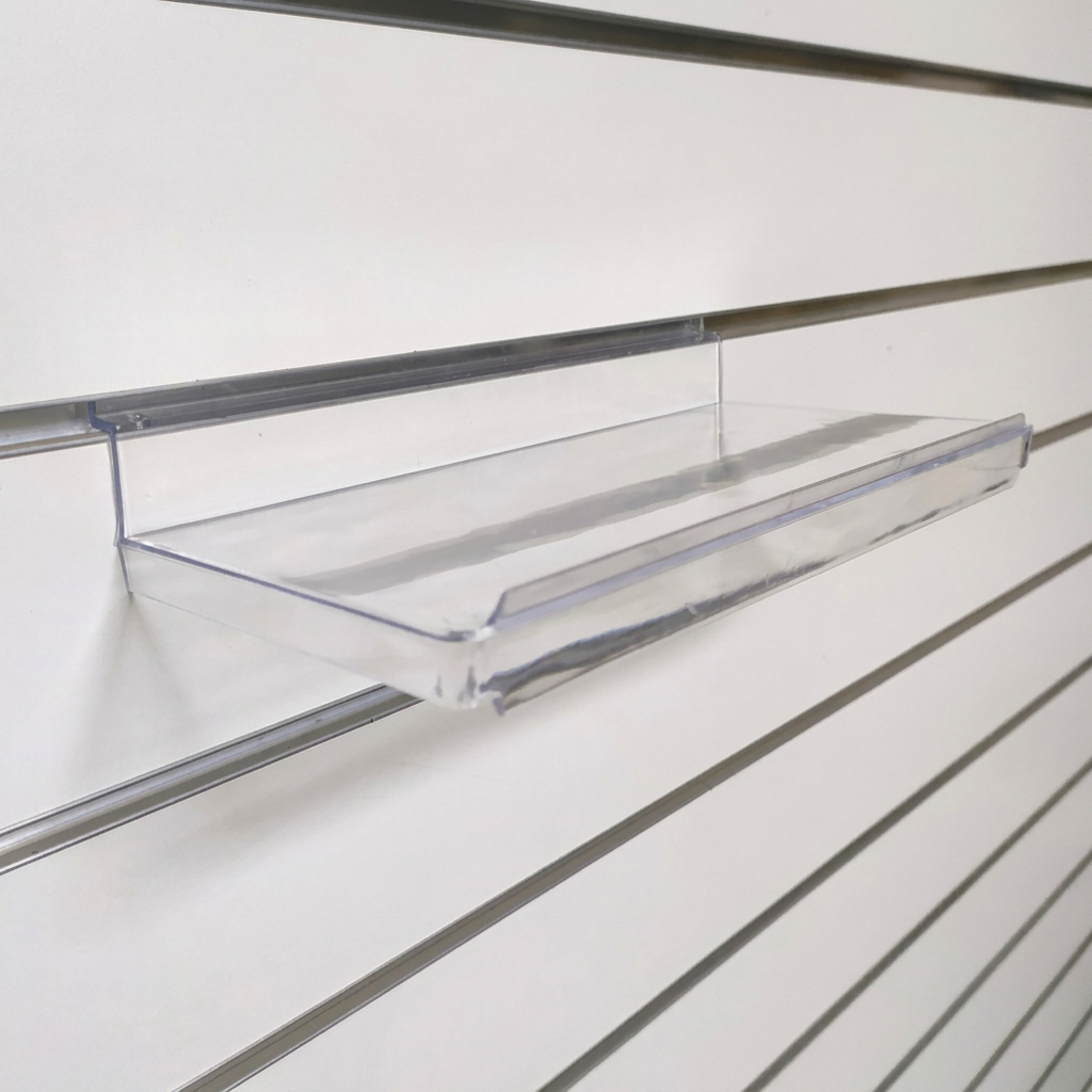 Clear Acrylic Slatwall Shelf with Lip – 10x25cm Retail Display Shelf