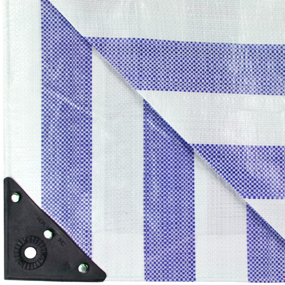 Blue/White 170gsm Striped Tarpaulin Heavy Duty Market Stall Cover Tarp Sheet