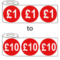 500x 45mm £1-£10 Red Self Adhesive Price Stickers