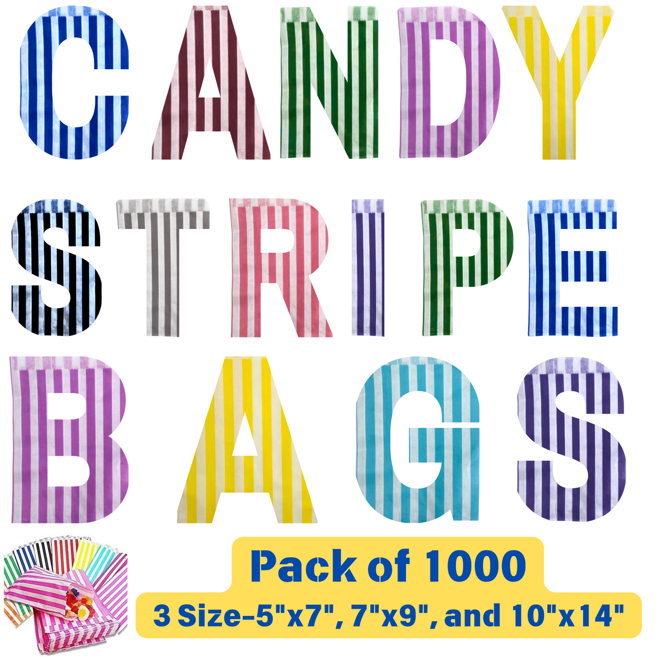 1000x  Candy Stripe Paper Bags