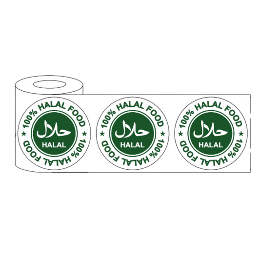 500x 100% Halal Food Stickers, Green Round 45mm Labels - Certified Halal for Food Packaging, Safe Seal for Restaurants, Catering & Grocery