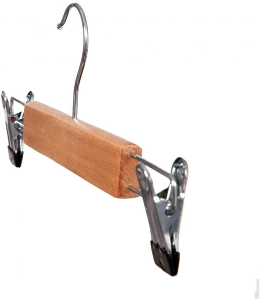 100x 28cm Wooden Trouser Clips Hangers With Solid Wood 360 Degree Swivel Hook Non-slip