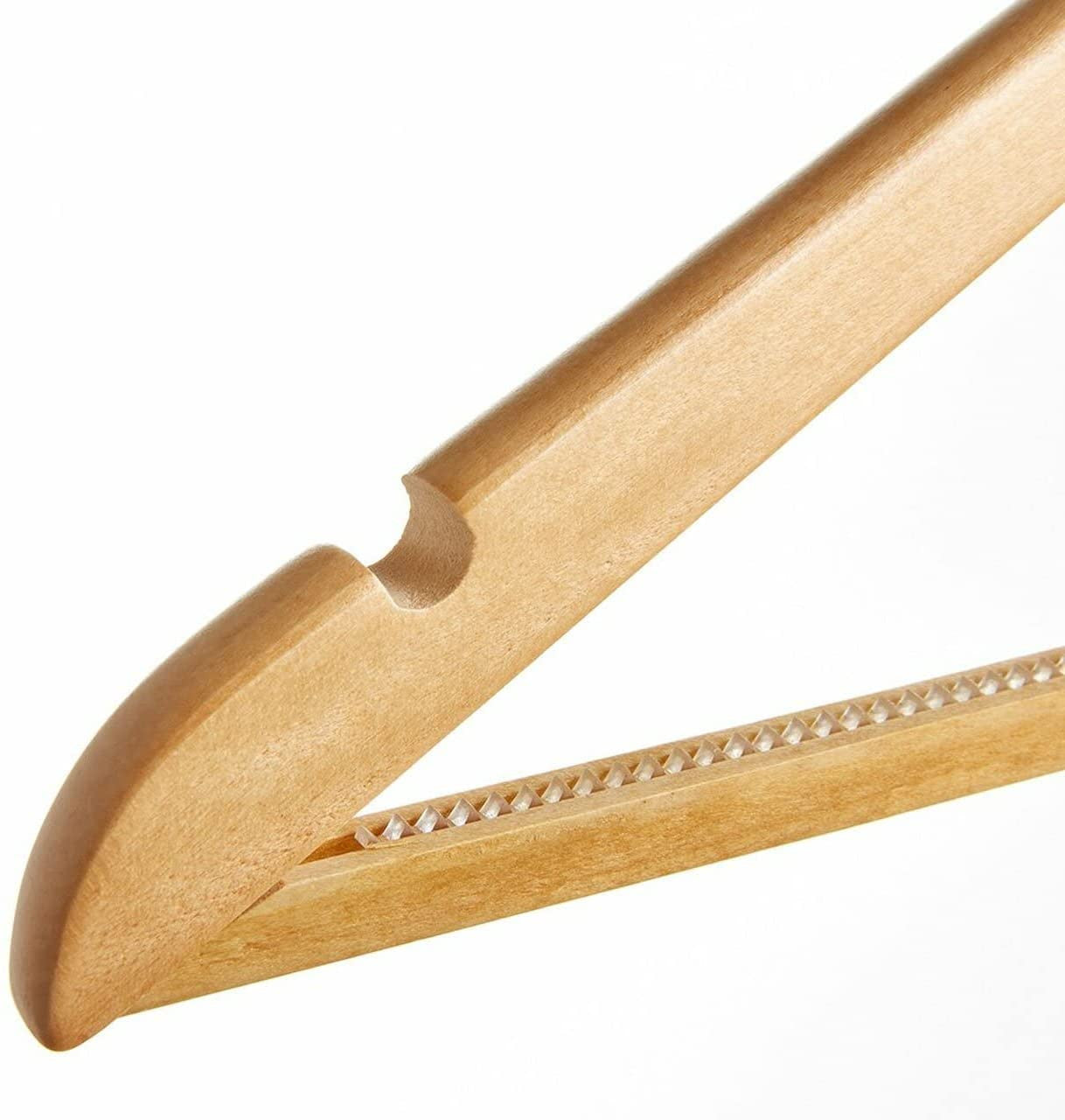 100x Wooden 45cm Coat Clothes Garment Hangers with Non Slip Teeth Trouser Bar