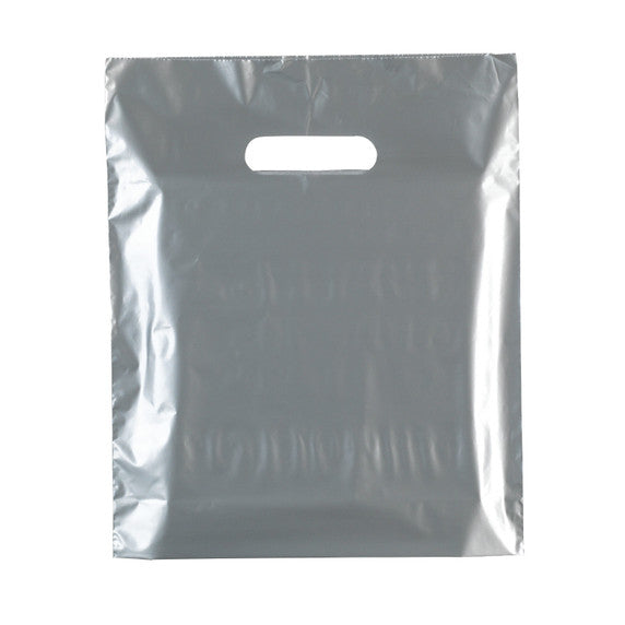 100x New Plastic Plain Silver Carrier Bag meduim