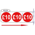 500x 45mm £10 Red Self Adhesive Price Stickers