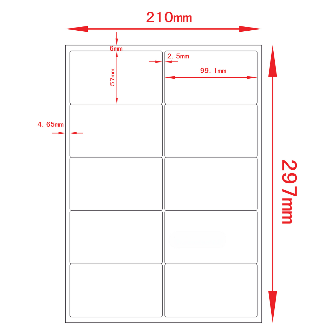 Multi-Purpose A4 White Self-Adhesive Labels 10 Label Dimensions