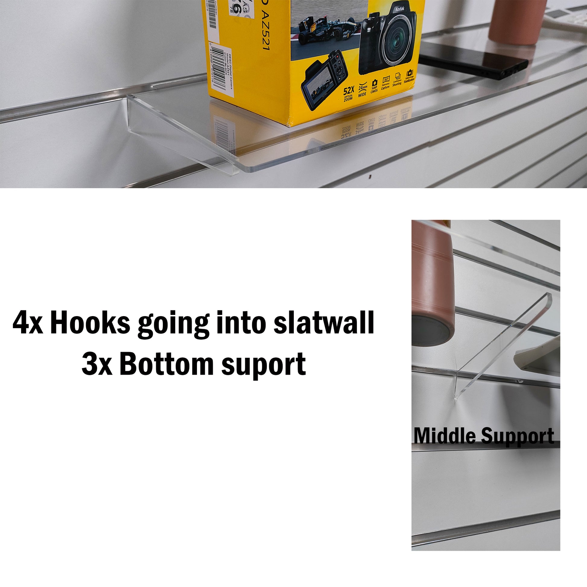 Acrylic Slatwall Shelves for Displaying Mobile Phones Accessories - 120cm Slatboard