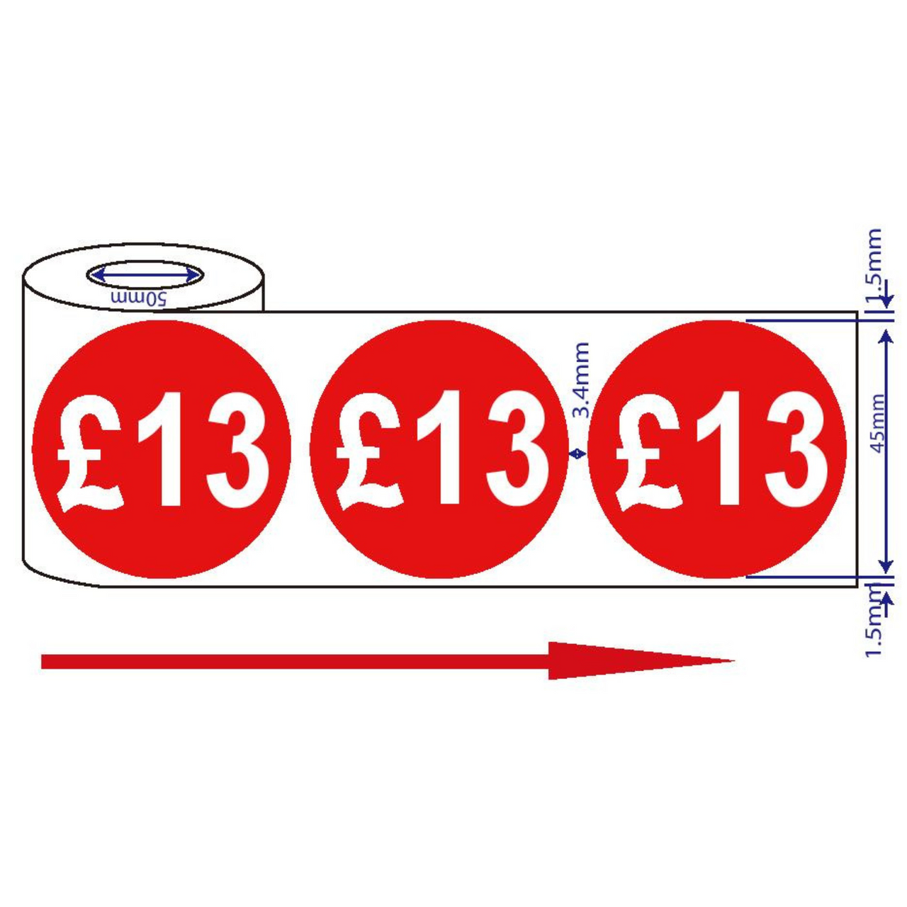500x 45mm £13 Red Self Adhesive Round Price Stickers