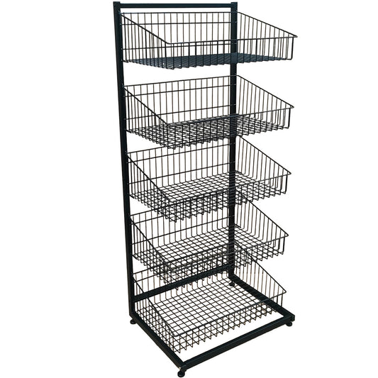 Black 5 x Tier Single Side Display Baskets-65cm
