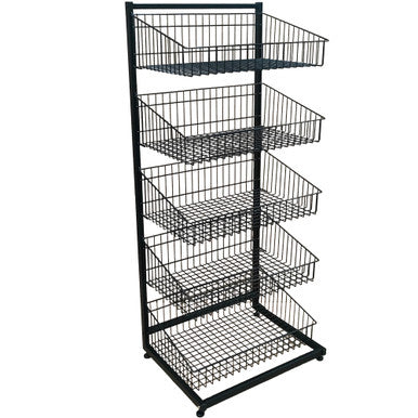 Black 5 Tier Single Side Display Baskets-65cm