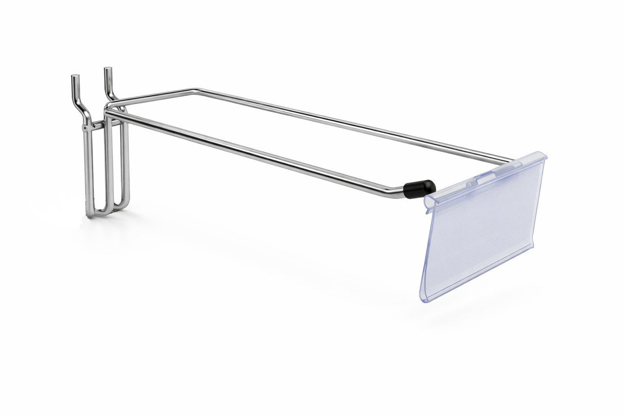8 Inch Heavy Duty Chrome Single Prong Pegboard Hook with Overhead Arm for Price Holder