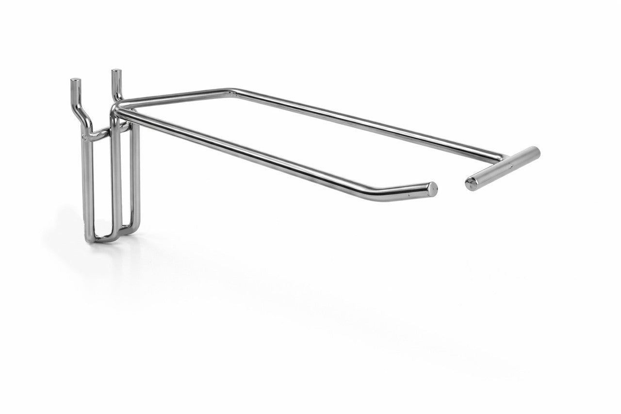 12 Inch Heavy Duty Chrome Single Prong Pegboard Hook with Overhead Arm for Price Holder
