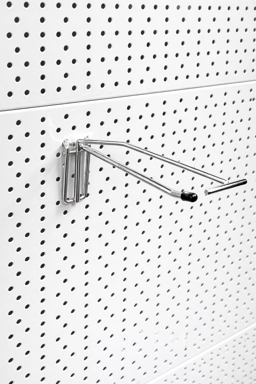 12 Inch Heavy Duty Chrome Single Prong Pegboard Hook with Overhead Arm for Price Holder