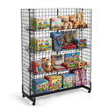 5ft H-Shape Grid Mesh Gondola Display Stand with Wheels – Double-Sided Retail Gridwall Merchandiser with Shelves