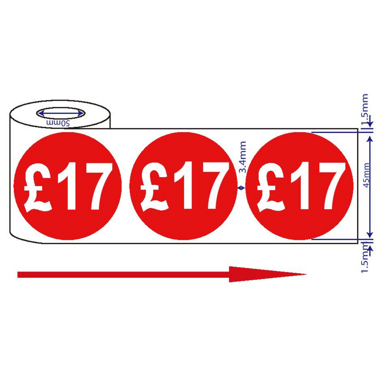 500x 45mm £17 Red Self Adhesive Round Price Stickers