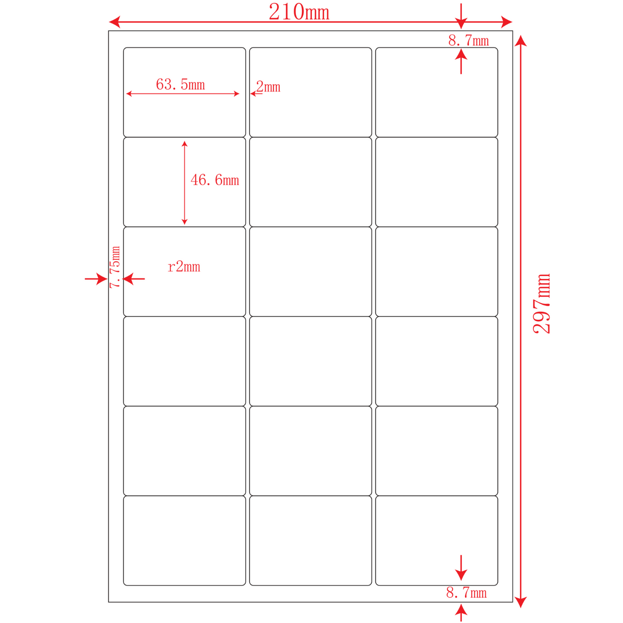 Multi-Purpose A4 White Self-Adhesive Labels 18 Label