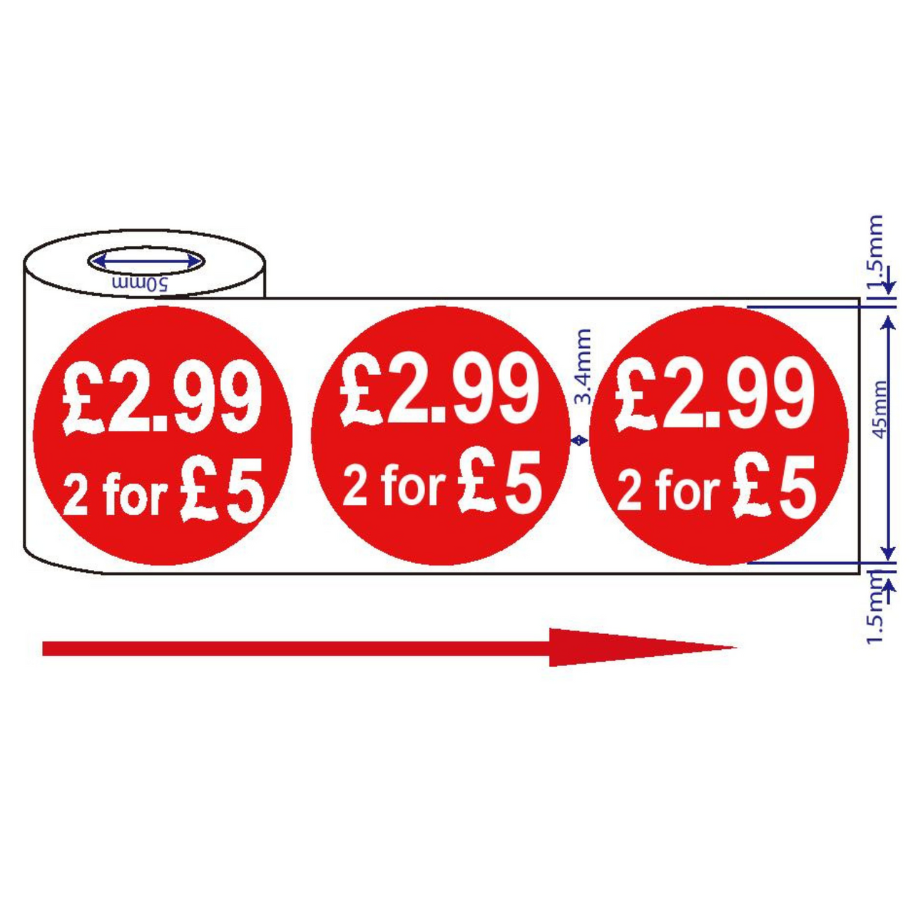 500x45mm Red Price Adhesive Stickers £2.99 2 For £5