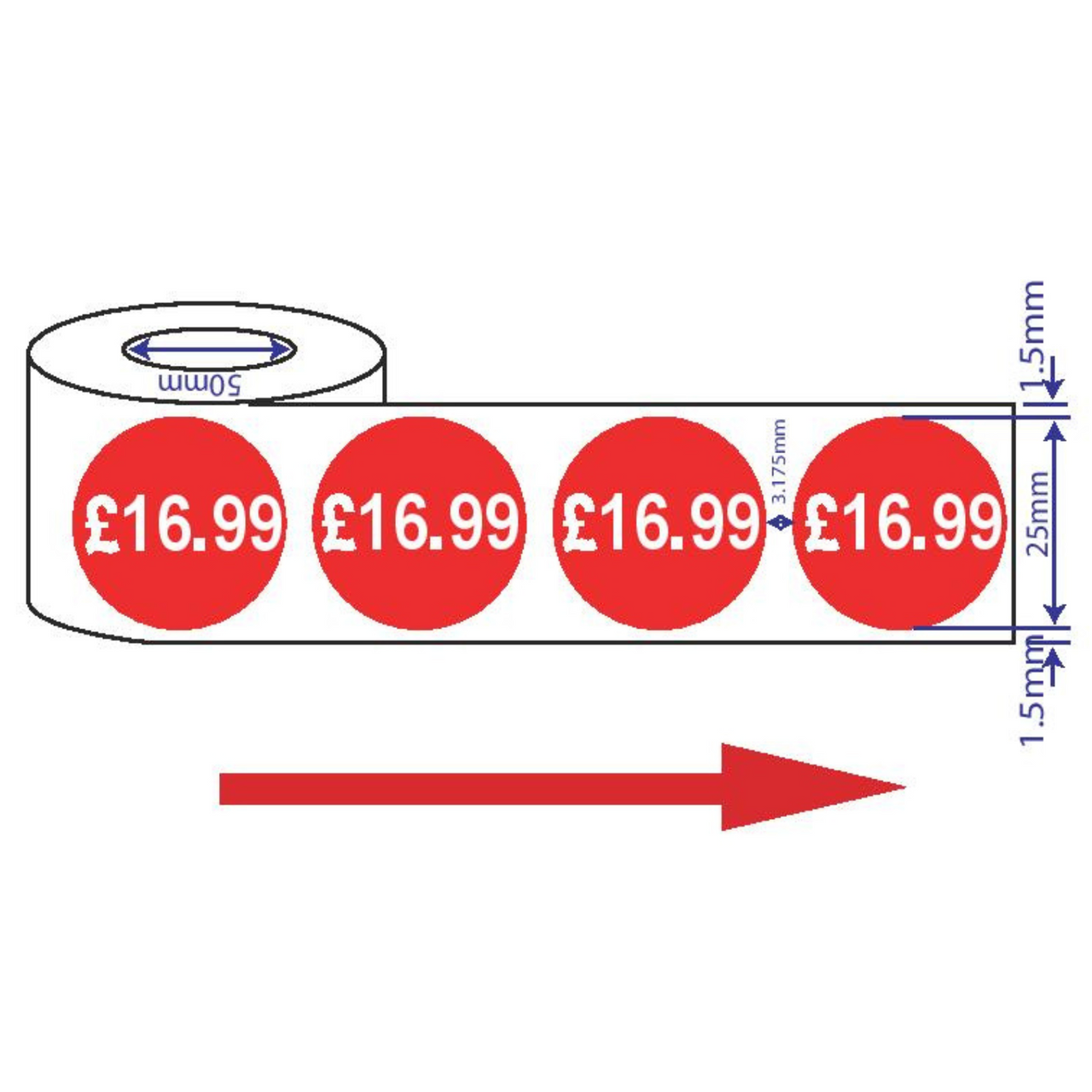 1000x 25mm £16.99 Red Price Self Adhesive Stickers Sticky Labels Swing Tag Labels For Retail