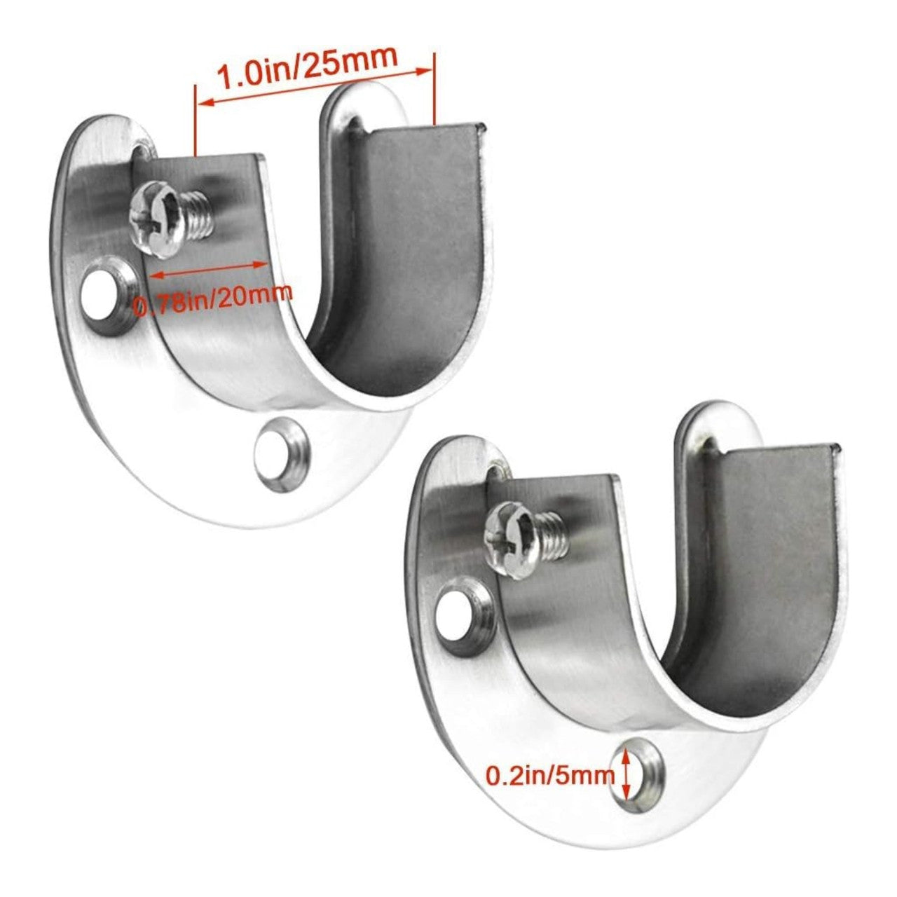 2 Pack Heavy-Duty Stainless Closet Rod Holders, U-Shaped with Screws, Easy Install