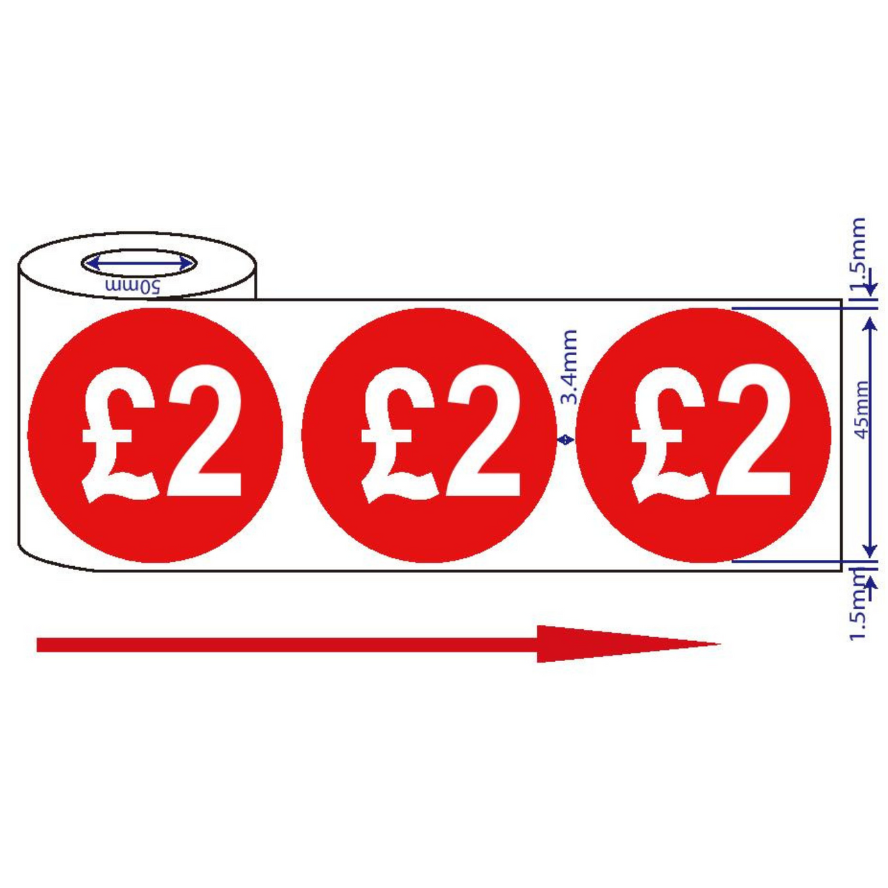 500x 45mm £2 Red Self Adhesive Price Stickers