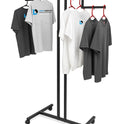 Heavy Duty 2-Way Step Arm Clothing Rail – Adjustable Black Retail Display Stand  with Castors & Brakes