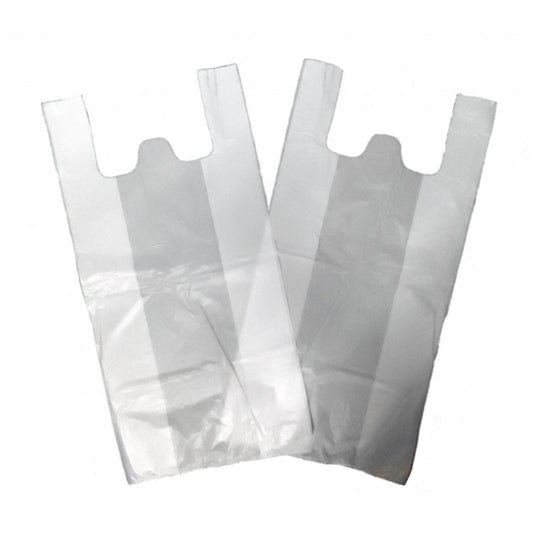 Large White Vest Plastic Carrier Bags 11"X17"X21" - Leopard
