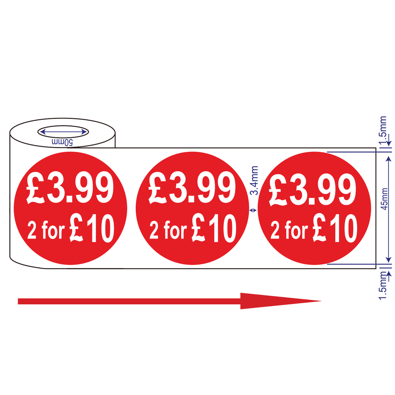 500x45mm Red Price Adhesive Stickers £3.99 2 For £10