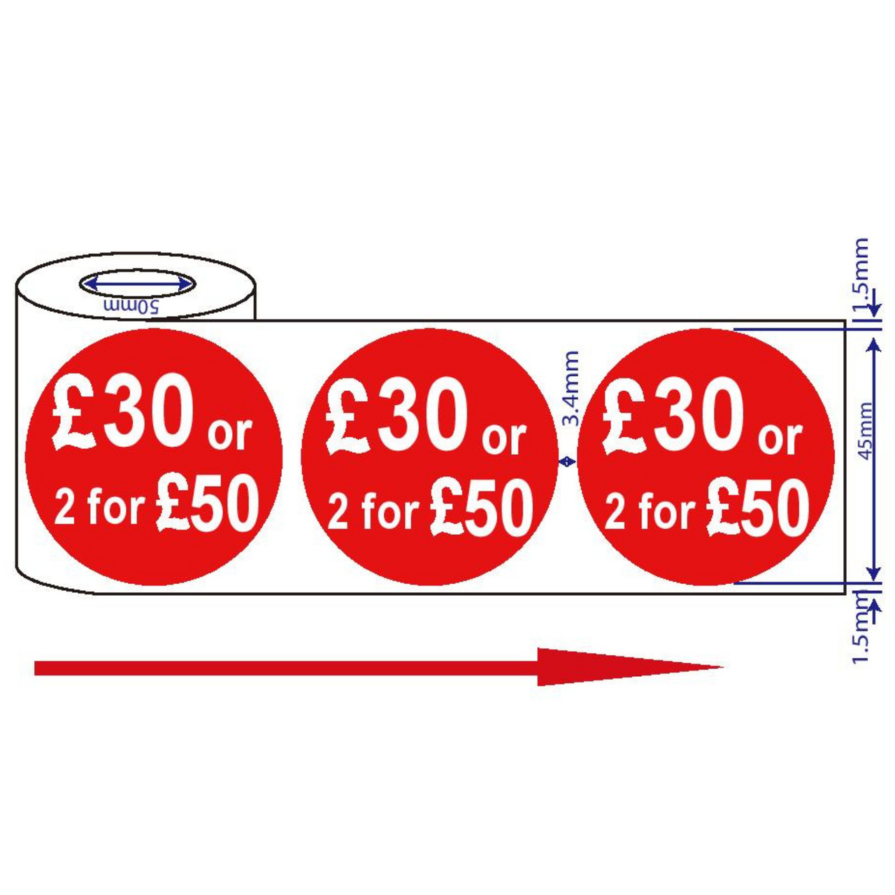 500x45mm Red Price Adhesive Stickers £30 Or 2 For £50