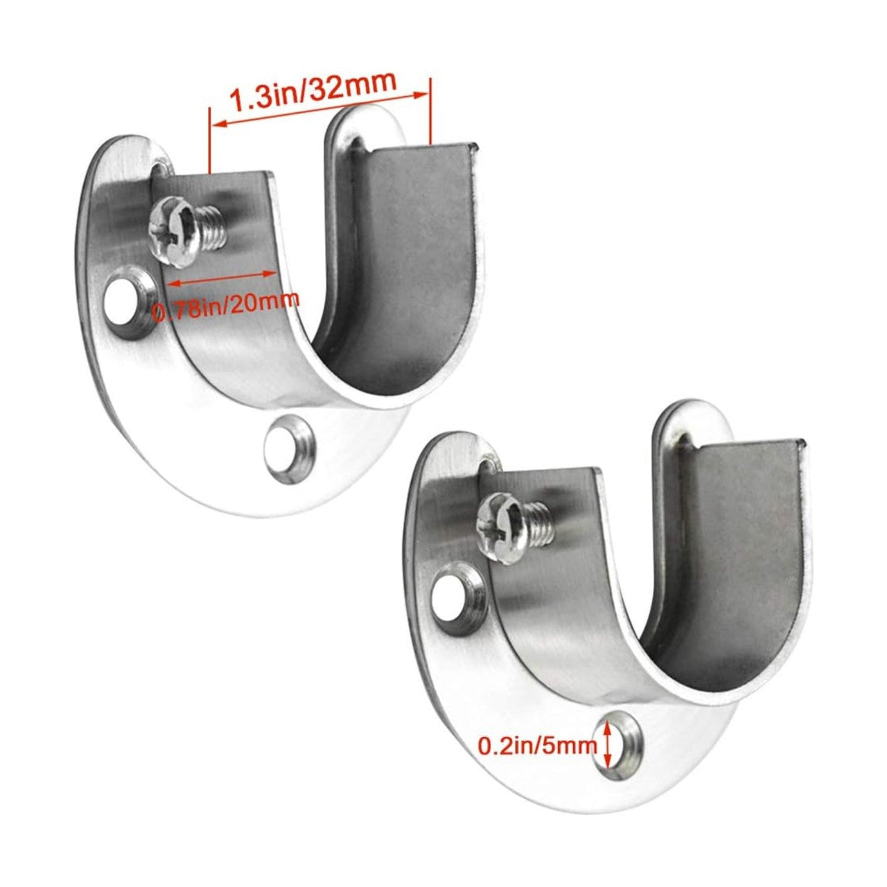2 Pack Heavy-Duty Stainless Closet Rod Holders, U-Shaped with Screws, Easy Install