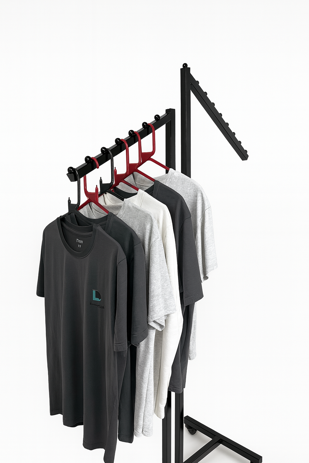 Heavy Duty 2-Way Sloping Arm Clothing Rail – Adjustable Black Retail Display Stand  with Castors & Brakes
