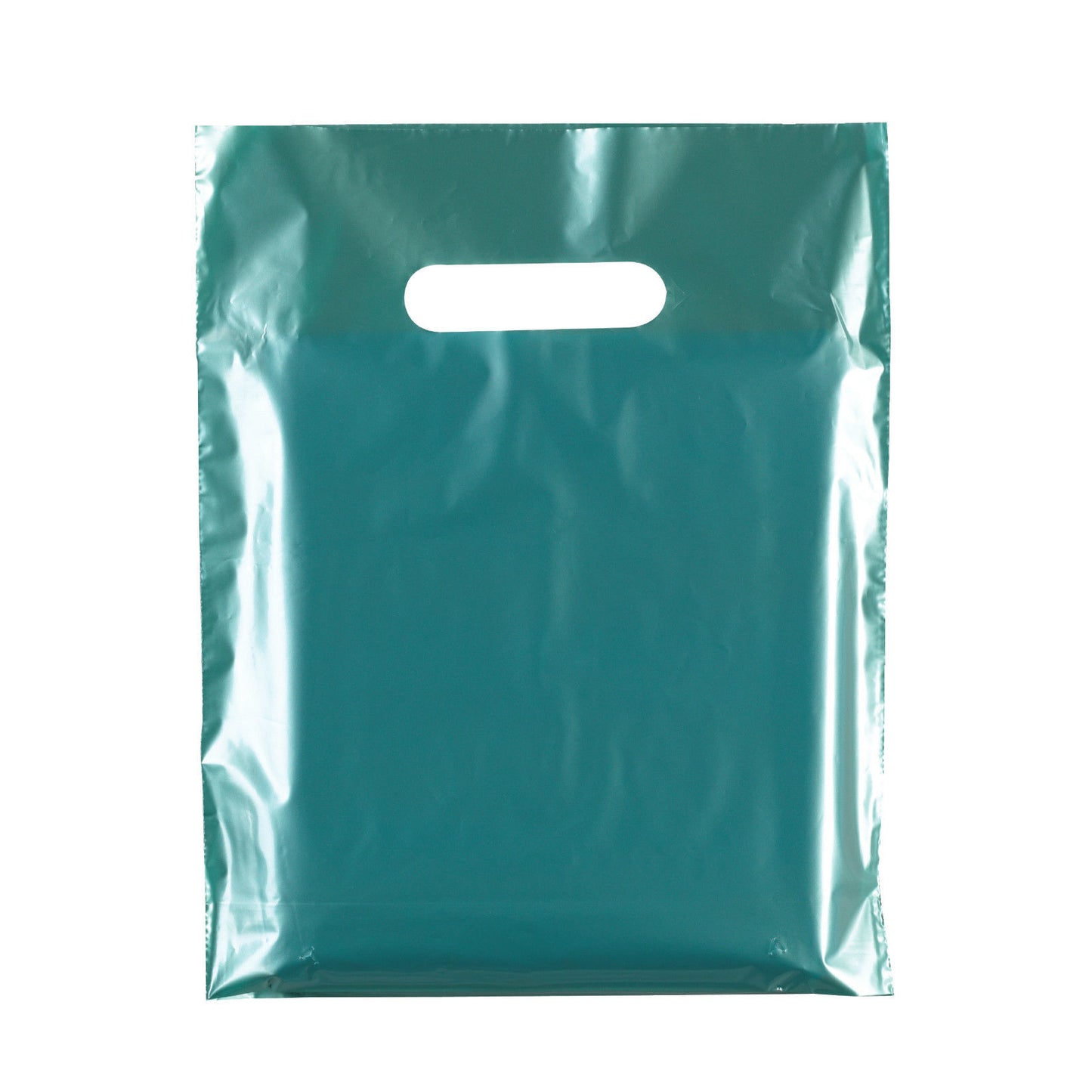 100x Plastic Plain Metallic Green Carrier Bags