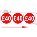 500x 45mm £40 Red Self Adhesive Round Price Stickers